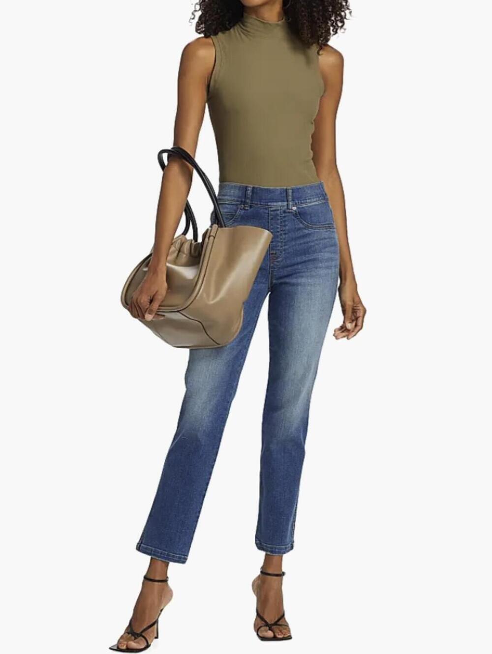 SPANX Vintage Indigo Straight-Leg Pull-on High-Rise Jeans - Size - Large
